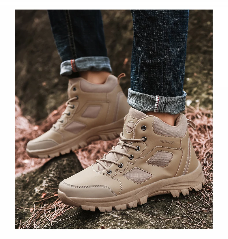 Men's Waterproof Leather Hiking Work Boots Non-Slip Lightweight Military Combat &Tactical Breathable Non-Slip Desert Boots for M